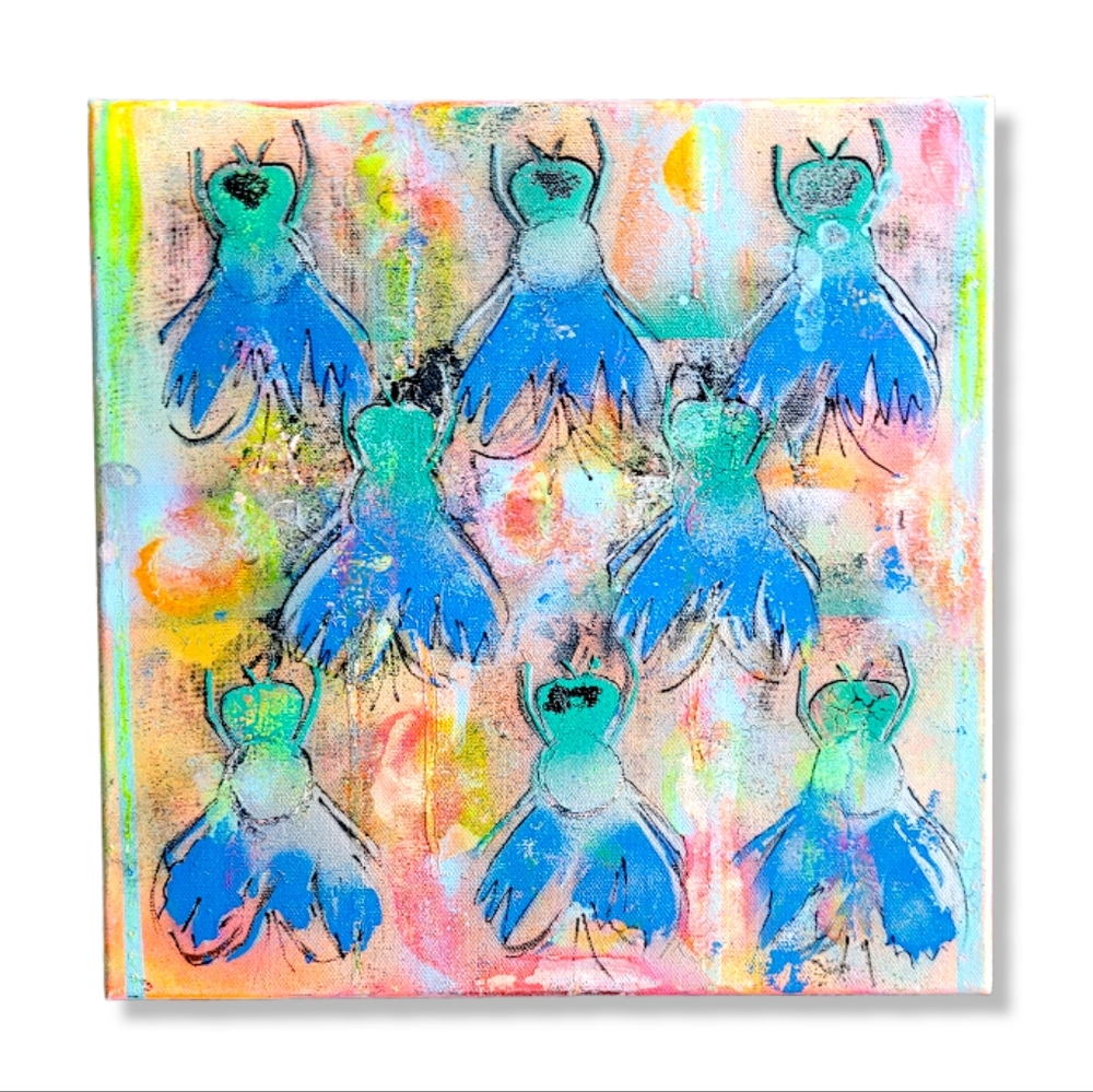 Original Abstract Fly Graffiti Painting on Gallery Wrap Canvas, 12x12"